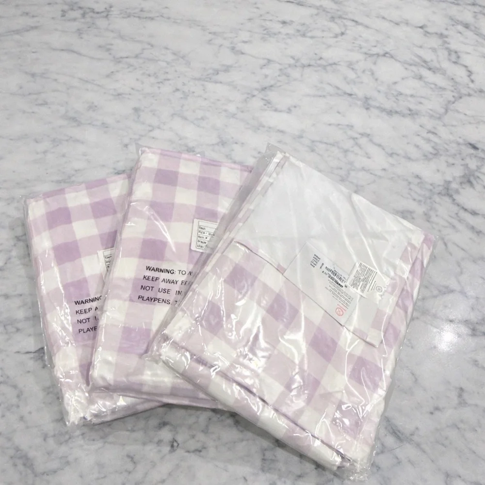 Martha Stewart 100% Cotton Purple Gingham Towels Farmhouse Bathroom Set of 3